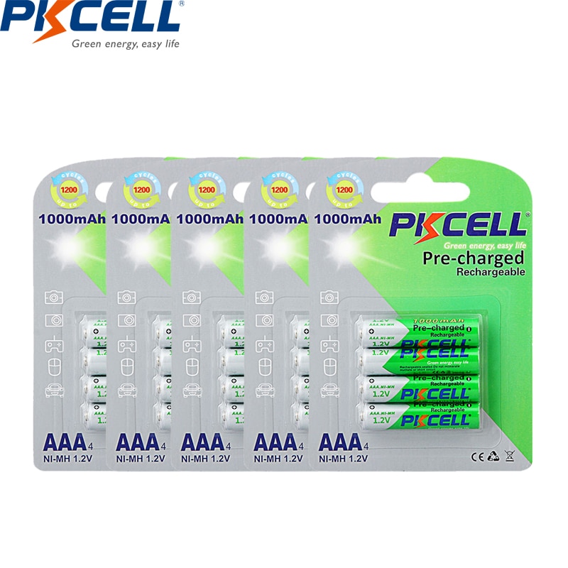 20 stücke PKCELL 1,2 v aaa akku NIMH AAA batterie 1000mah nimh bis zu 1200cicle times niedrigen selbstentladung batterien