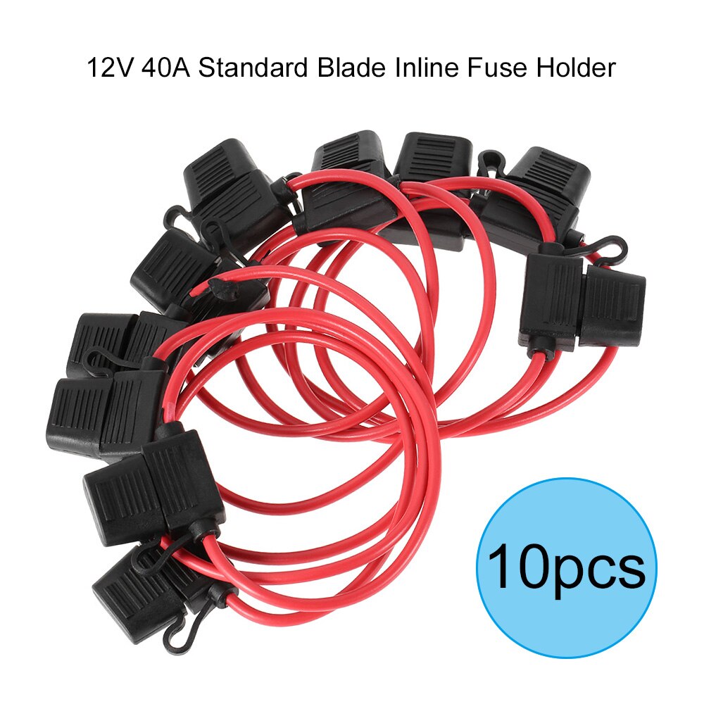 10pcs DC 12V 40A Standard Blade Inline Fuse Holder Splash Proof for Car Bike