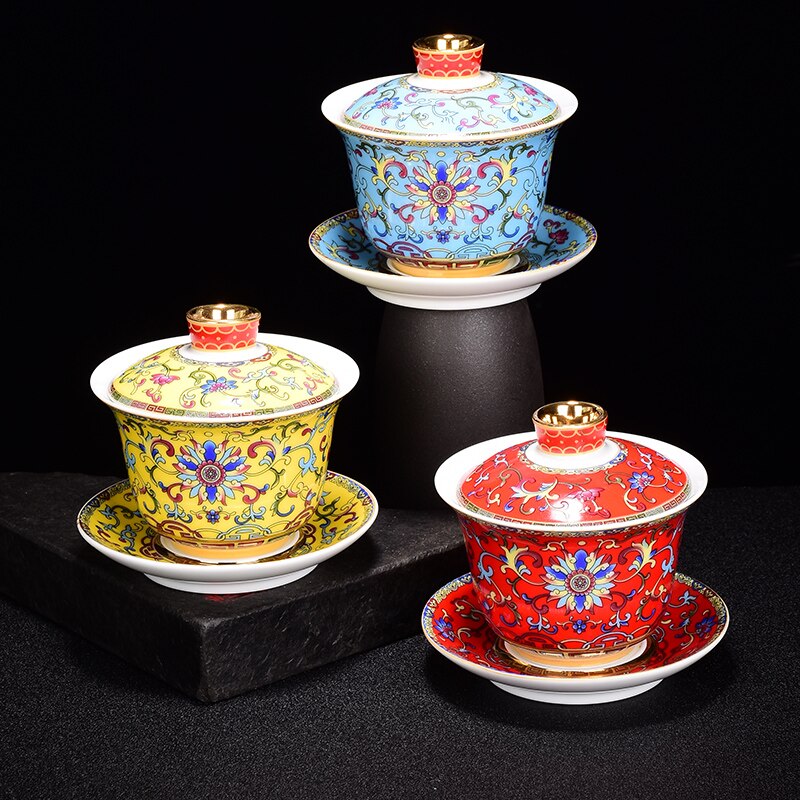 200ml/300ml jingdezhen emalje farve gaiwan porcelæn gaiwan keramisk kung fu te sæt mester te skål tekop hjem dekoration