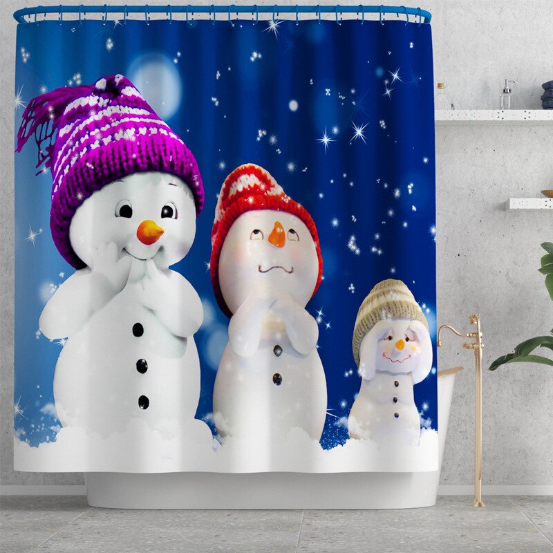 Kerst Badkamer Mat Douchegordijn Gedrukt Douchegordijn Sneeuwpop Bad Mat Anti Slip Mat Microfiber Badkamer Bad Rug: Shower Curtain-294