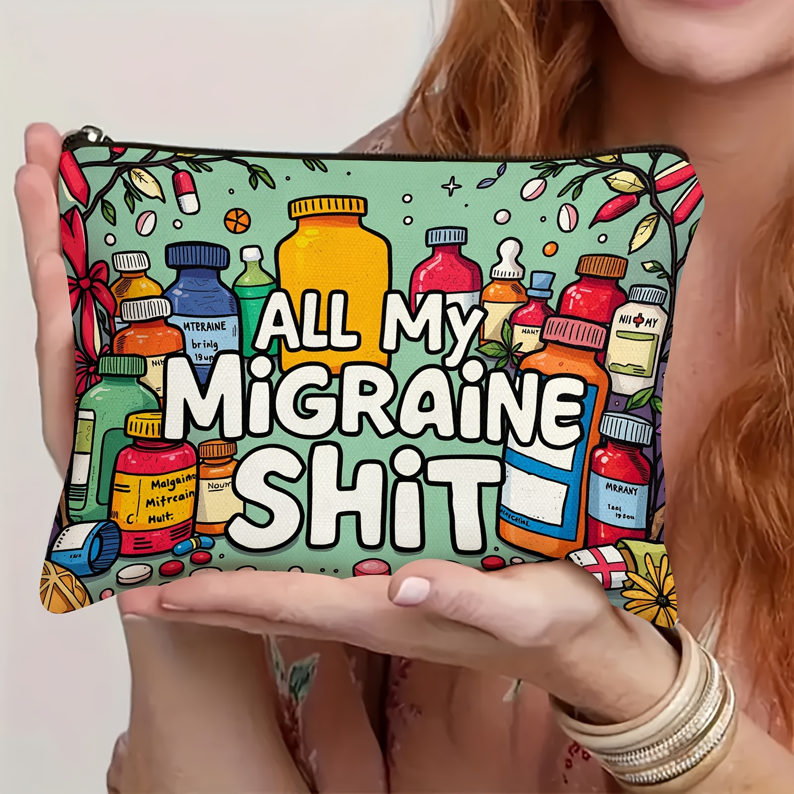 En my migraine-kosmetikkveske – en søt multifunksjonell glidelåsveske for kvinner, en smykkeoppbevaringsveske