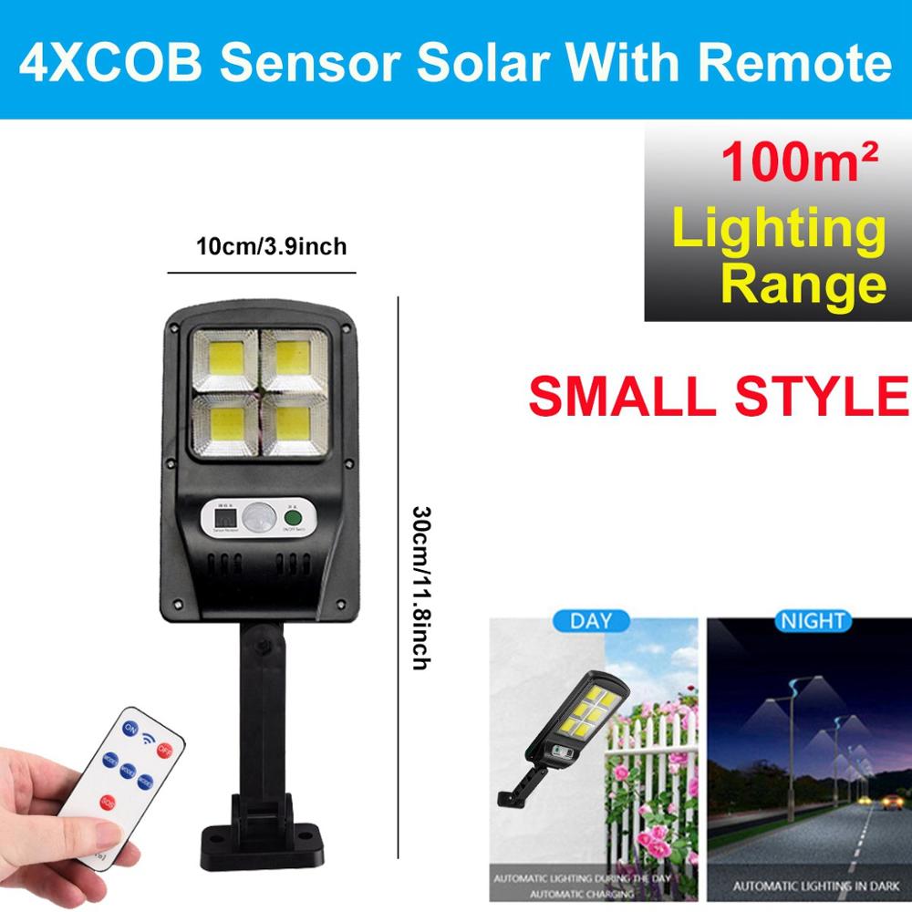 Powerful Remote Control Upgraded COB Solar Light PIR Motion Sensor IP65 Outdoor Solar Wall Street Light Waterproof Lamp: Smaill 4COB With RC