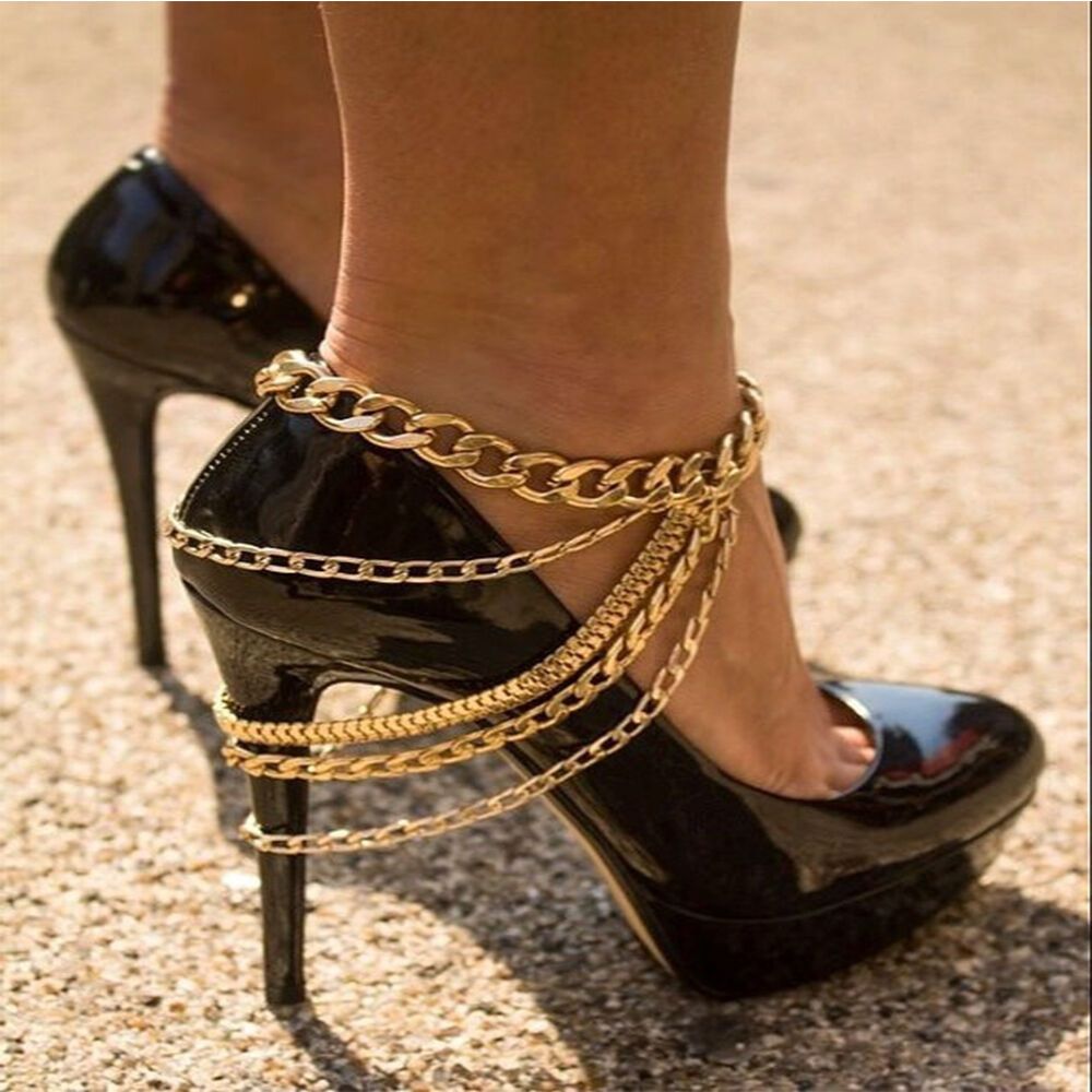 1 Piece Multi-layer Chain High Heel Shoe Simple Foot Ankle Beach Foot Jewelry For Women Girls Anklet