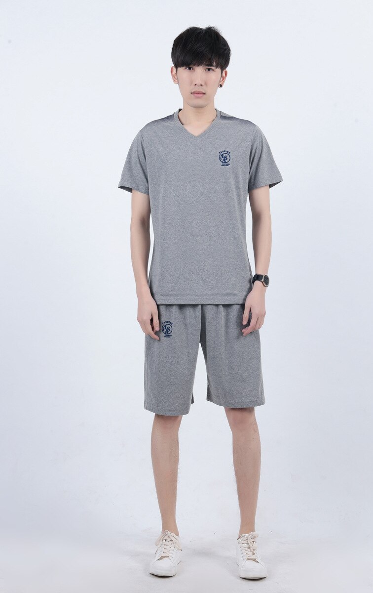 Men Cotton Homewear Pajamas Set pijama hombre verano	Summer Man Pjamas Suit Men's Sleep Shirt Home Pants Nightwear for Men: Deep Gray / XXL