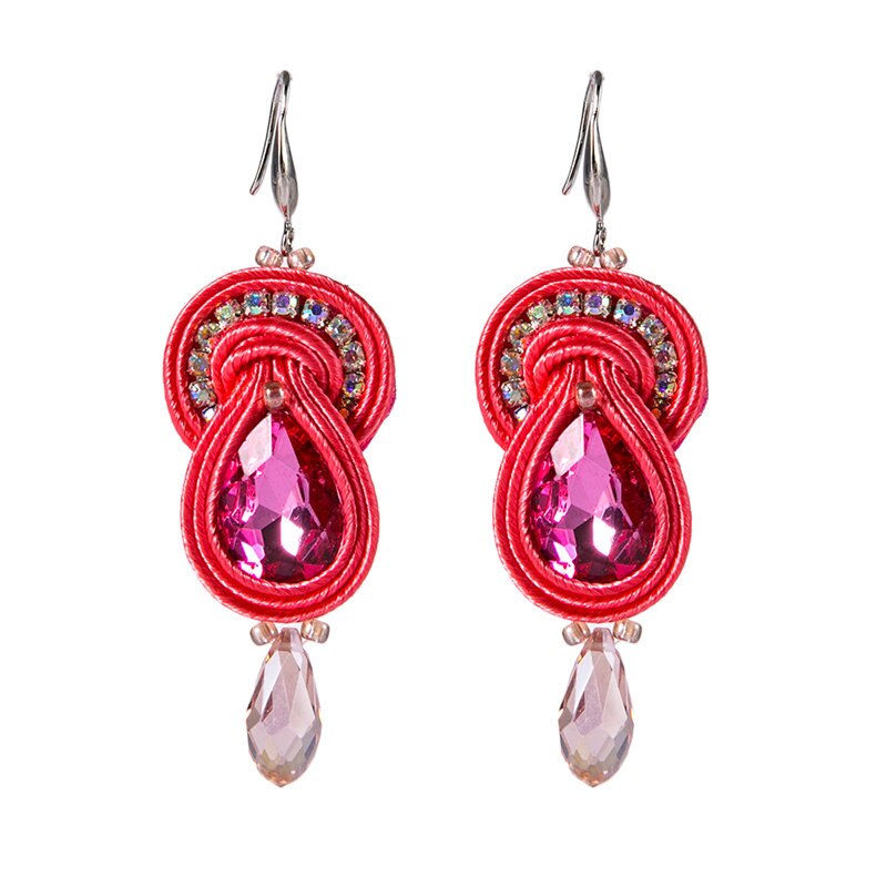 KPACTA Ethnic Feature Style Earrings Jewelry For Women Soutache Handmade Weaving Big Hanging Earring Party: rose red