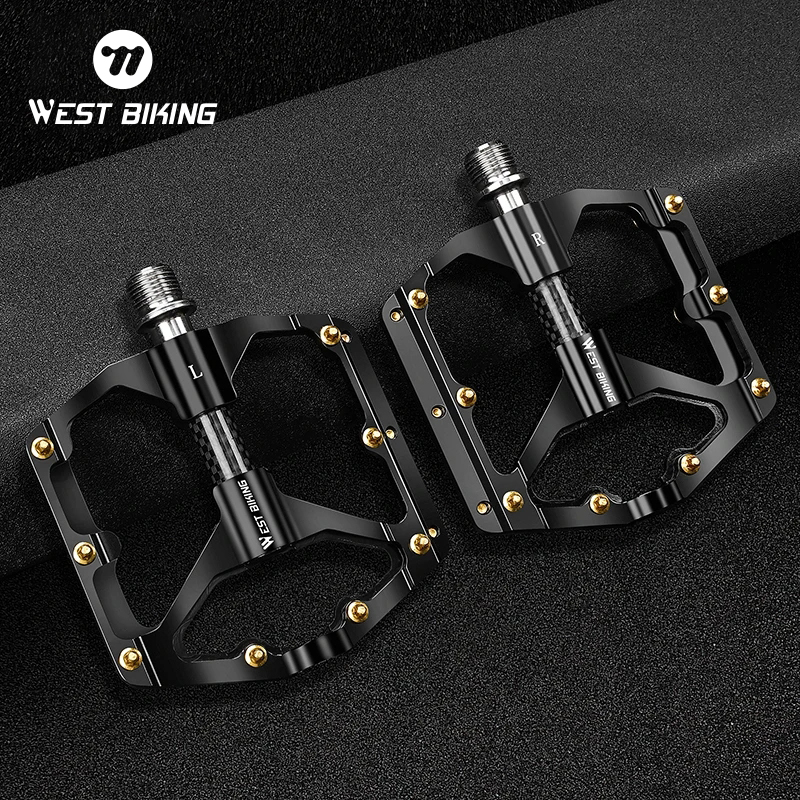 WEST BIKING-Pedal de fibra de carbono para bicicleta de carretera, 3 rodamientos, aleación de aluminio, antideslizante, accesorios para bicicleta de montaña