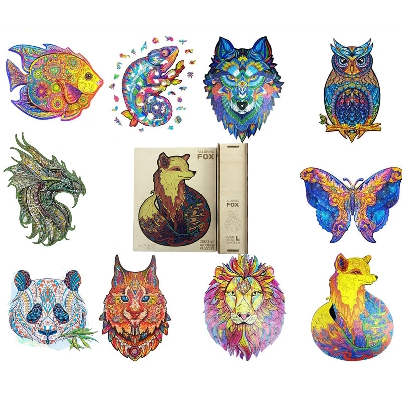 Adult Wooden Animal Puzzle DIY Size A3/4/5 Each Piece Is An Animal-Shaped Wooden Puzzle with A Wooden Box Birthday