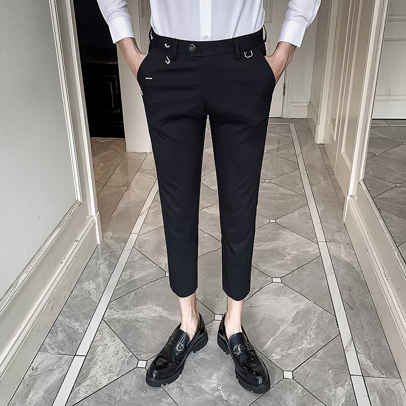 Herre kjole bukser ankel længde streetwear herre bukser formelle slim fit afslappet kontor jakkesæt bukser herre tøj 34