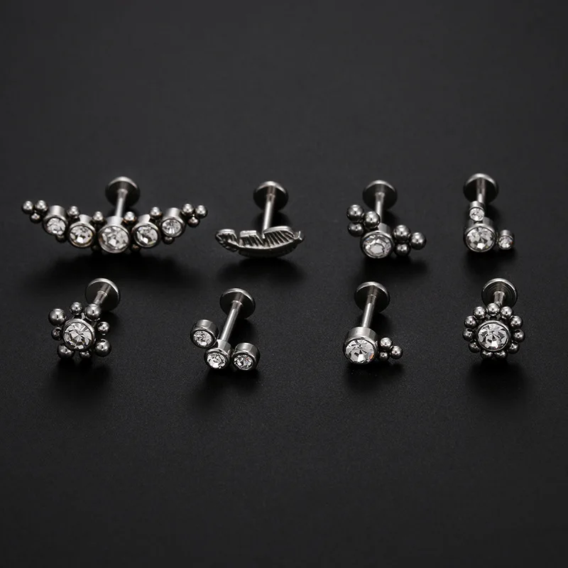 16G Roestvrijstalen Labret Lip Bar Ring Kubisch Zirkoon Oor Kraakbeen Tragus Helix Piercing Schroef Fit Top Oor Neusringen