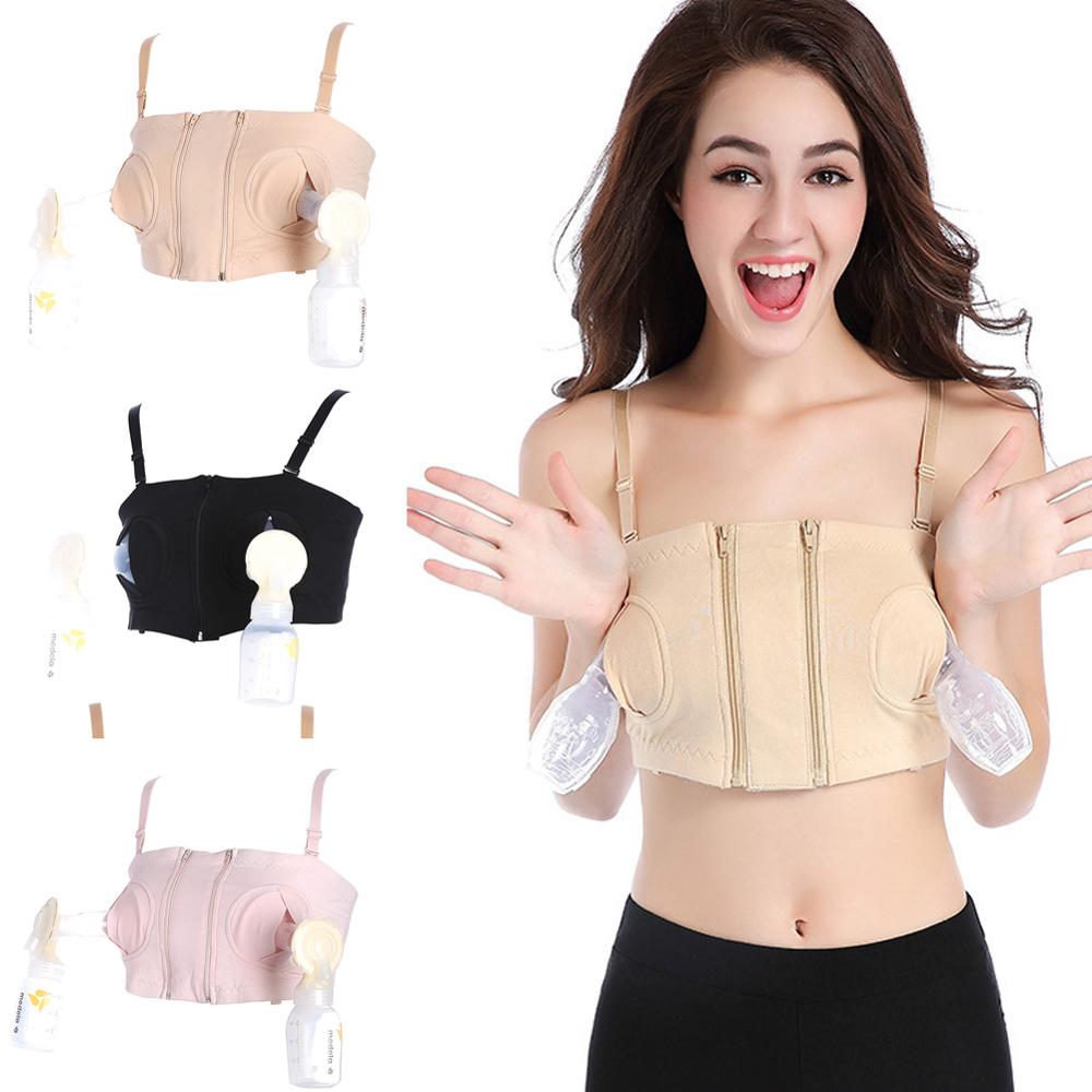 Women Hands-Free Maternity Breast Pump Bra Breastfeeding Nursing Bra Pumping Milk Bra Cotton