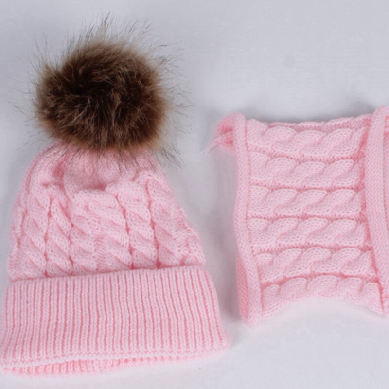 WZCX Kind Pompom Muts Sjaal Vrouwen Set Warm Houden Effen Kleur Casual Breien Dikker Baby Beanie Ski Cap: 02