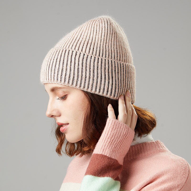 Kvinnliga mössor vintermössor för kvinnor kaninhår casual höststickad mössa tjejmössa mjuk mössa: Rosa