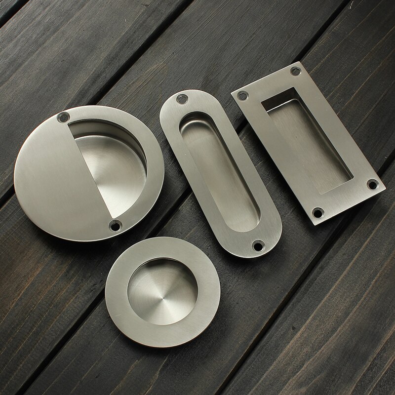 Stainless Steel Door Handle Flush Recessed Pull Circular Oval Rectangular Hardware Drawer Embedded For Home Tools