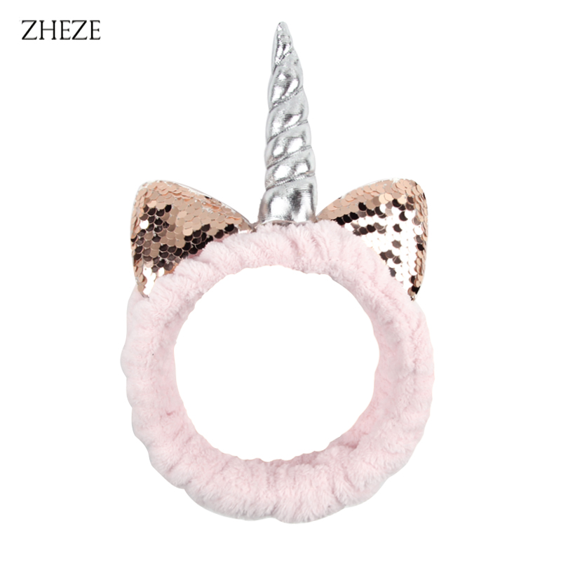 Diadema para lavar la cara con cuerno de unicornio para mujer, diadema de lana Coral blando para maquillaje, Spa, accesorios para el cabello DIY para niña 2023