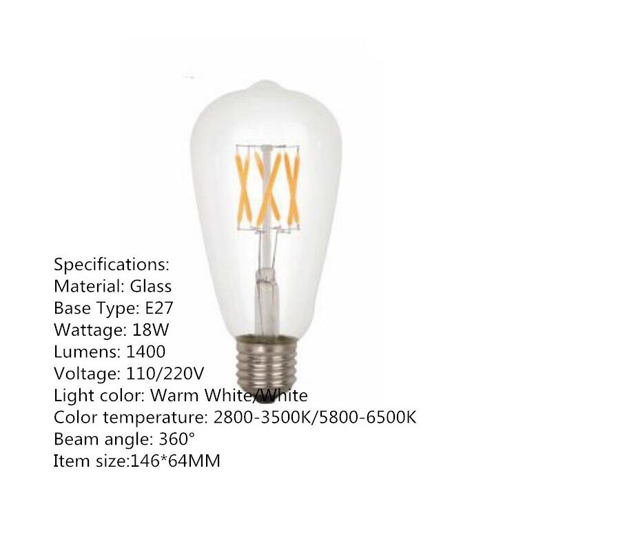 E27 ST64 Bombilla LED 3W 6W 9W 12W 15W 18W 21W 25W Filamento antiguo Vintage