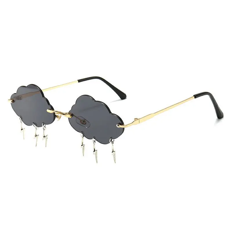 Mode Randloze Wolkvormige Zonnebril met Bliksem Hanger Y2K Dames Luxe Zonnebril Shades UV400 SG28: Paars