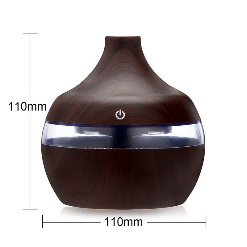 Electric Humidifier Essential Aroma Oil Diffuser Ultrasonic Wood Grain Air Humidifier USB Mini Mist Maker for Office LED Light: Deep wood grain