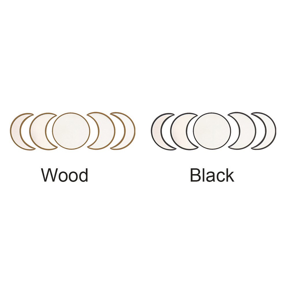5pcs Ornament DIY Wooden Frame Wall Mirror Office Living Room Home Decor Shatterproof Nursery Bedroom Moon Phase Apartment