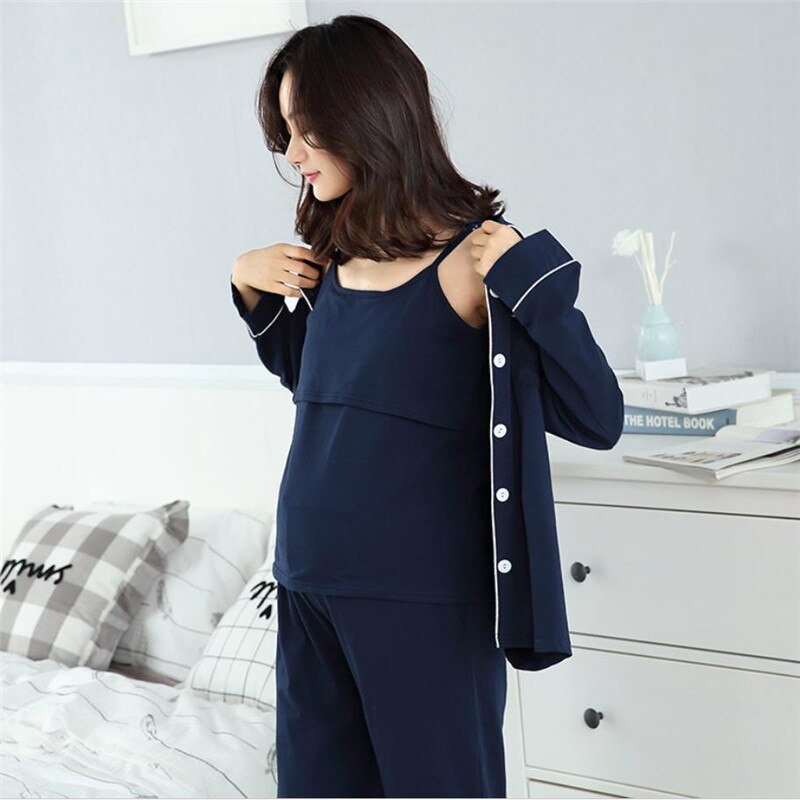 3 Pcs Sexy Moederschap Verpleging Pyjama Katoen Borstvoeding Nachtkleding Kleding voor Zwangere Vrouwen Lente Herfst Zwangerschap Nachtkleding