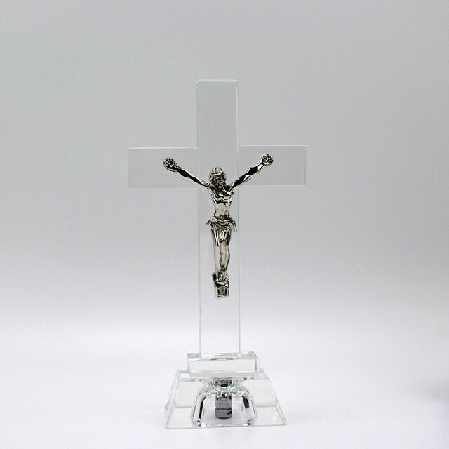 Christelijke Nachtlampje Crystal Jesus Cross Standbeeld Decor Religieuze Stijl Kerk Decoratie Thuis Desktop Craft Ornament: Default Title