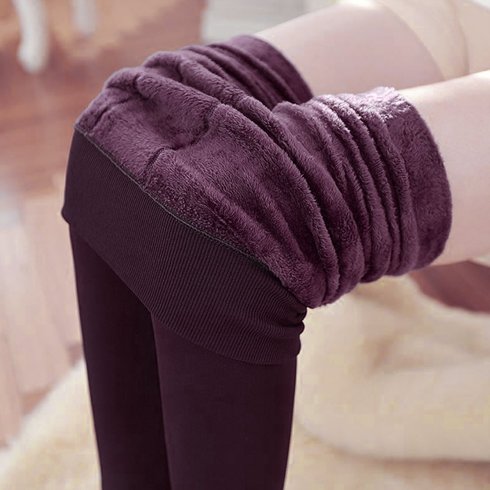 Kvinder høje elastiske tykke leggings efterår vinter fløjlsbukser edf 88: Rødvin