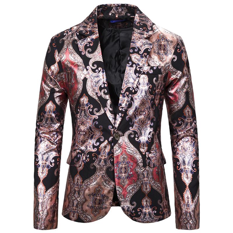 Blazers baroques hommes de luxe Sequin vestes hommes Costumes de scène pour chanteurs hommes cour Blazers bleu Royal impression robe de soirée Club: blue / L