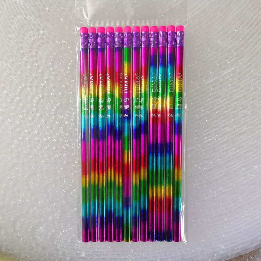 12Pcs Rainbow Pencil Wood Environmental protection Pencil Bright color Appearance Pencil school office writing Pencil: Default Title
