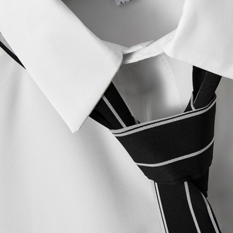 Hommes chemises hommes hauts Patchwork avec cravate Simple loisirs tout-match trois quarts manches Chic coréen mince respirant Chothes en vrac