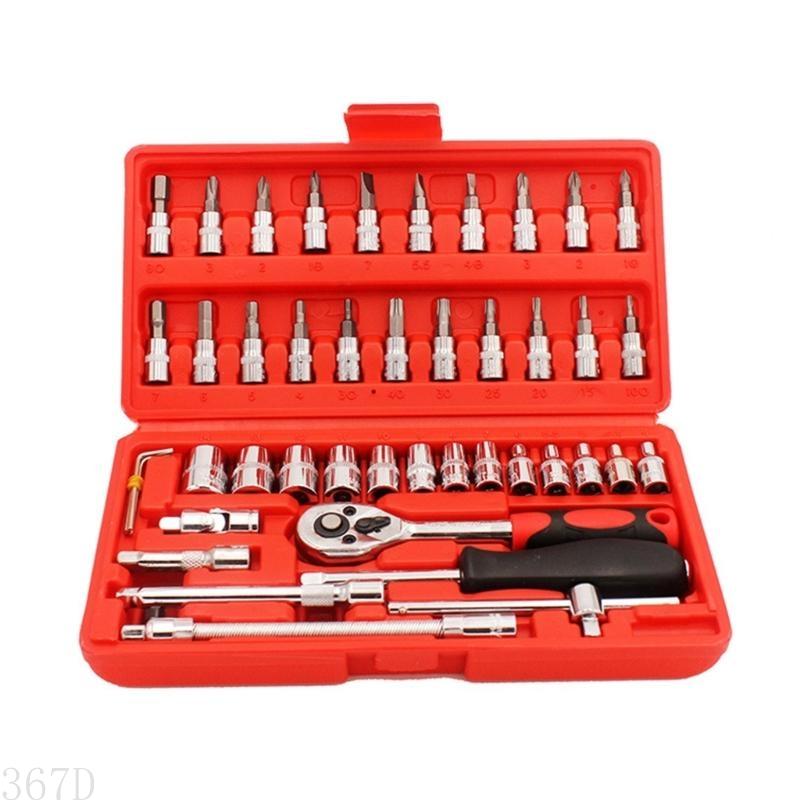 Ensemble clés à douille 367D 46pcs Métrique Prise à cliquet Ensemble clés à cliquet 1/4: Rouge