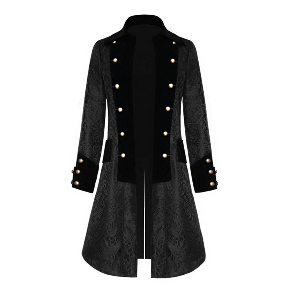 Chaqueta Vintage Steampunk con botones para hombre, abrigo de uniforme gótico, abrigo trasero, blusa informal para hombre: 4XL