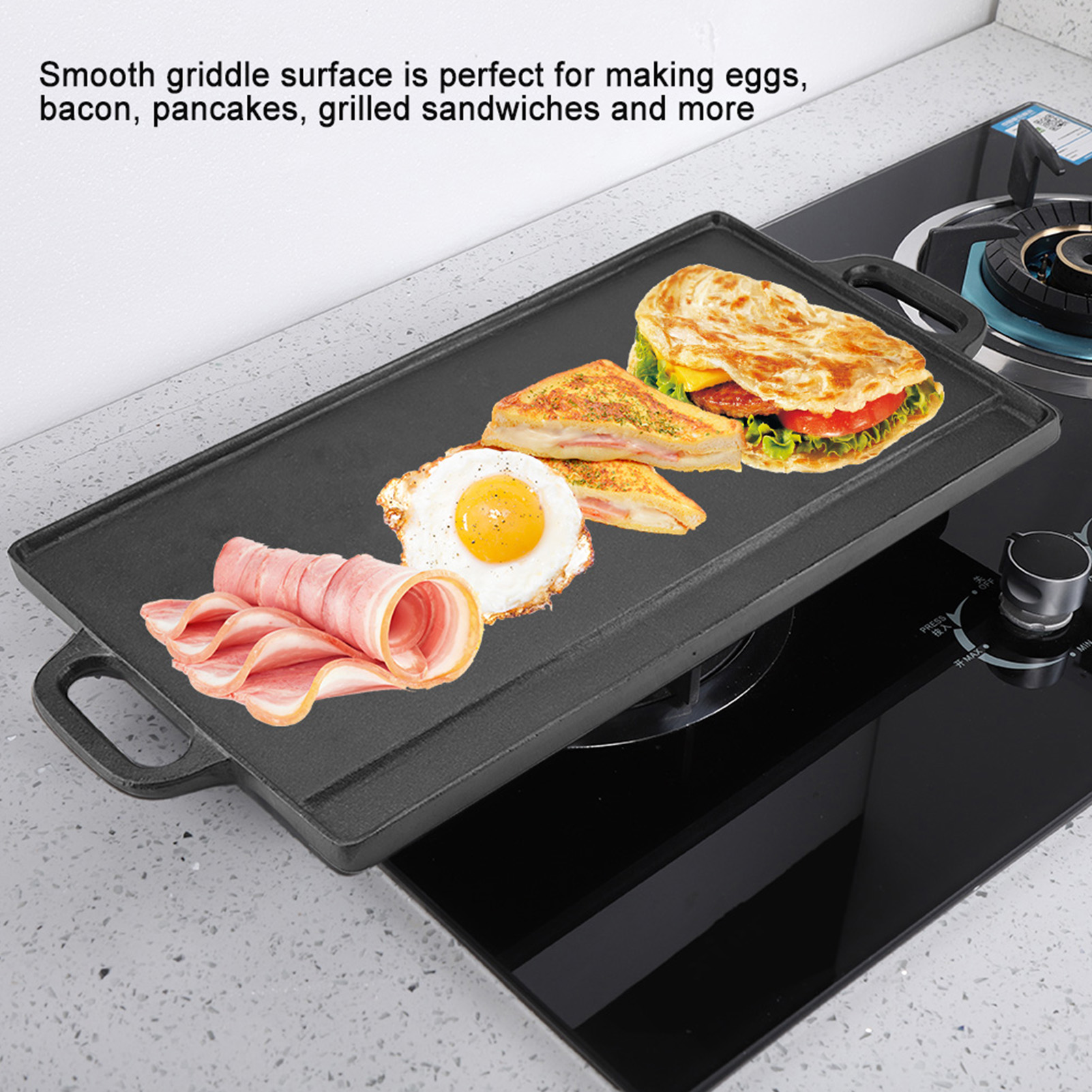 Griddle Pan Non-Stick Cast Iron Grill Griddle Pan Ridged and Flat Double Sided Baking Cooking Tray Bakeware Grill Pan