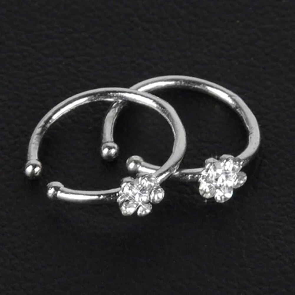Unisex Plum Flower Rhinestone Nose Stud Hoop Sparkly Nose Ring Body Piercing