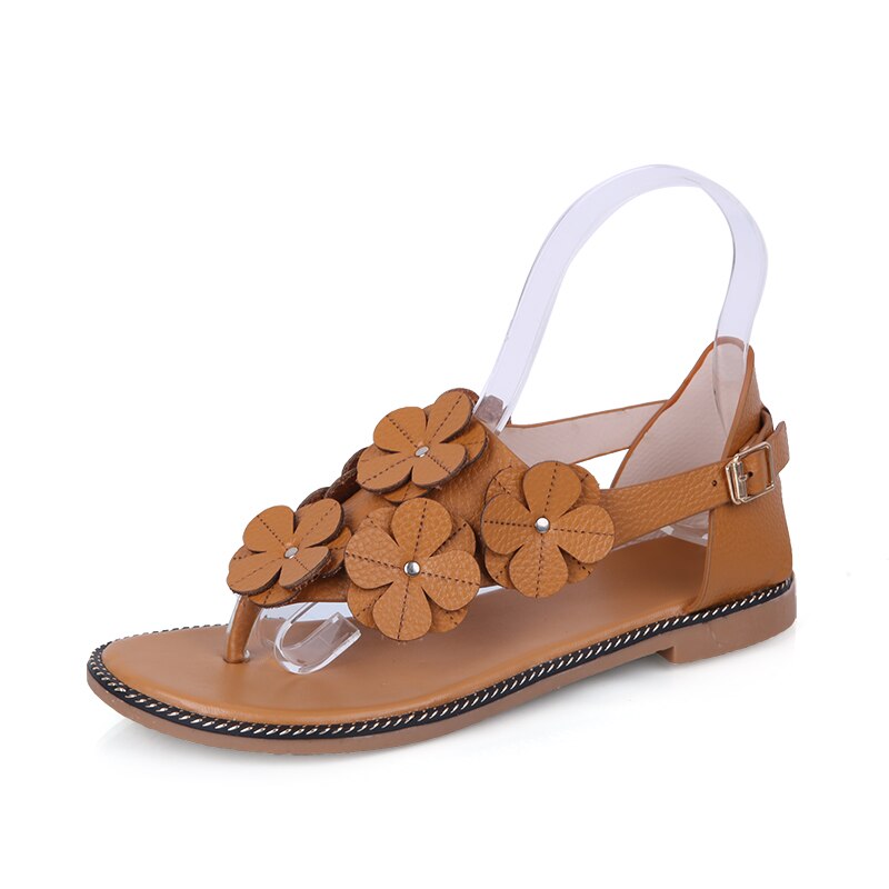 YMECHIC Beach Flat Heel Flower Gladiator Sandals Women Cute Sweet Girls Flats Shoes Apricot White Yellow Sandal 39: apricot / 5