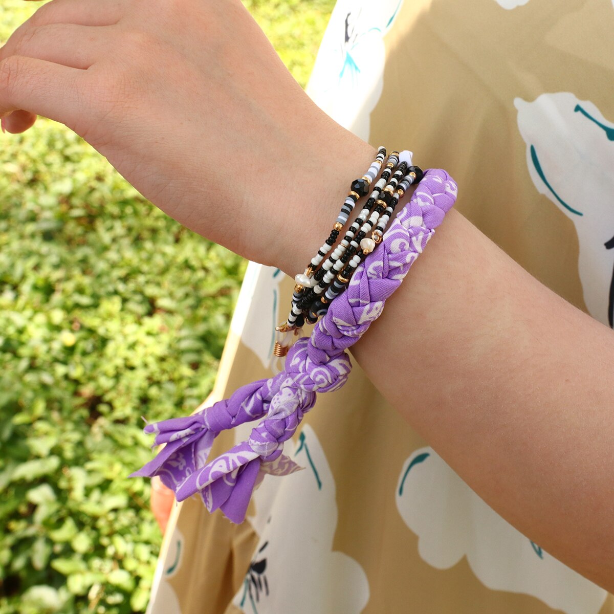 ALLYES – Bracelet Bandana tressé en tissu pour femmes, style bohème, tendance ethnique, noué, bijoux