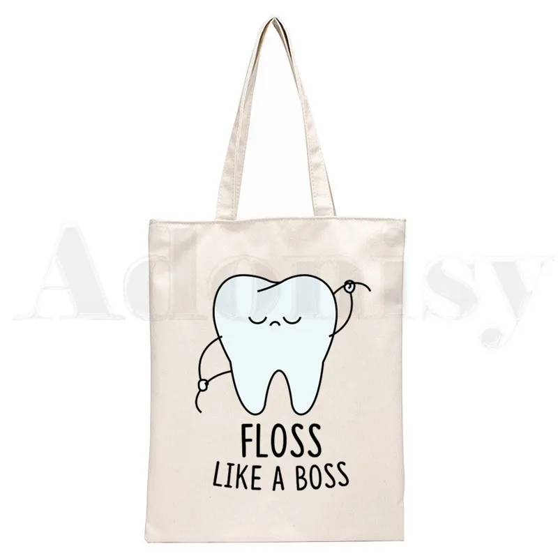 Tooth and Dentist Graphic Aesthetic Funny Handbags Shoulder Bags Casual Shopping Girls Handbag Women Canvas Bag: Red