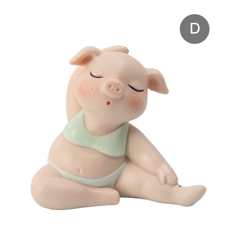 Mini Cute Pig Girl Yoga Posture Statue Piglet Resin Sculpture Decoration Ornament Home Office Store Desk Party Decor: D