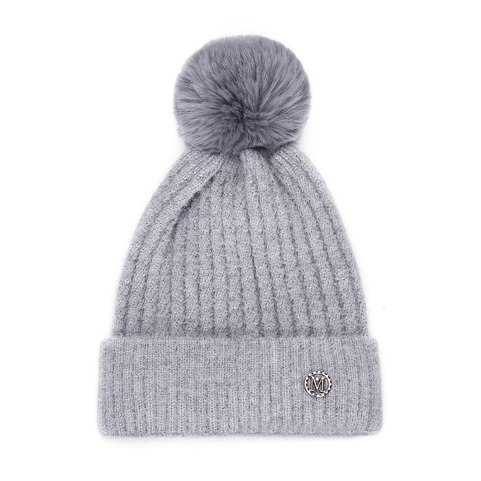 Gorro de lana cálido para mujer, gorro de lana cálido para Otoño e Invierno: Gray