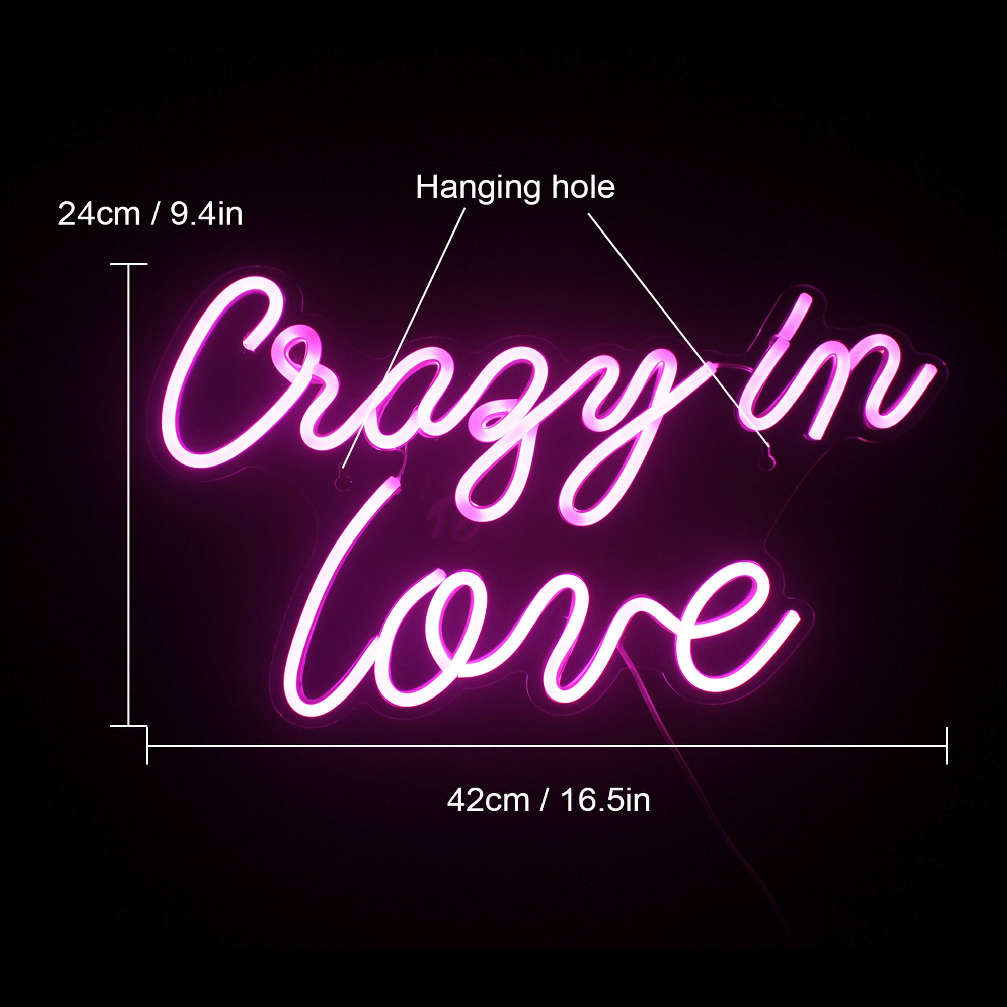 Wanxing Crazy In Love Neon Signs LED Neon Sign For Bedroom Wall Decor Pink Neon Light For Girl Wedding Valentines Day Party