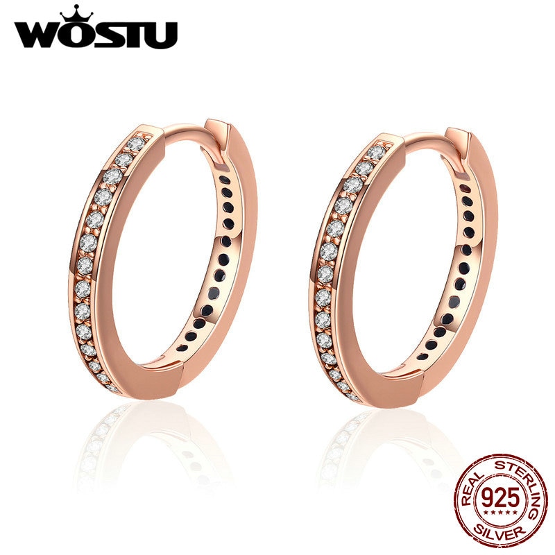 WOSTU Trendy 925 Sterling Silver 4 Colors Simple Gold Color Clear CZ Female Stud Earrings for Women Jewelry