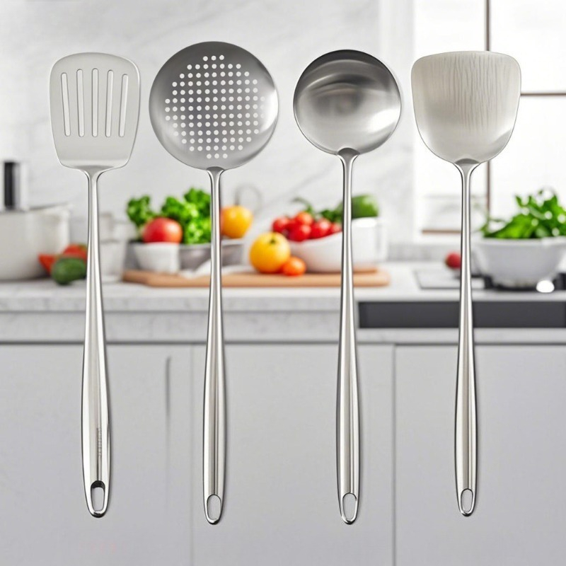 Espátula wok de aço inoxidável para alimentos, utensílios de cozinha de metal com fenda, colher, concha, conjunto de utensílios, acessórios de cozinha, ferramentas de cozinha