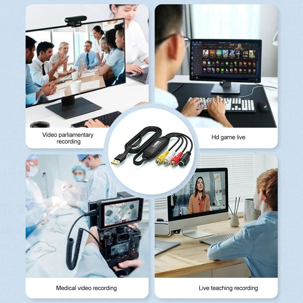 Tarjeta de captura de Audio y vídeo USB 2,0, adaptador convertidor analógico a Digital VHS Mini DV Hi8 DVD VCR para Windows, portátil, PC de escritorio