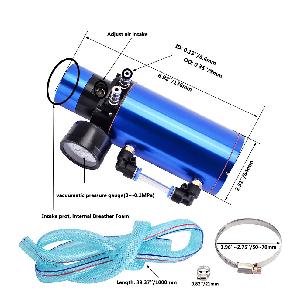 Universal Aluminum Oil Reservoir Catch Can Tank With Breather Filter Vacuum Pressure Gauge Kit