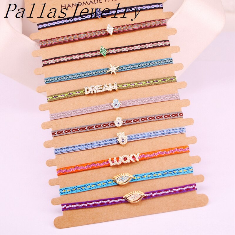 10 pièces tressé Cz Bracelets motif Bracelet pour femmes Pulseras Mujer bohème réglable tissé à la main corde Boho bijoux