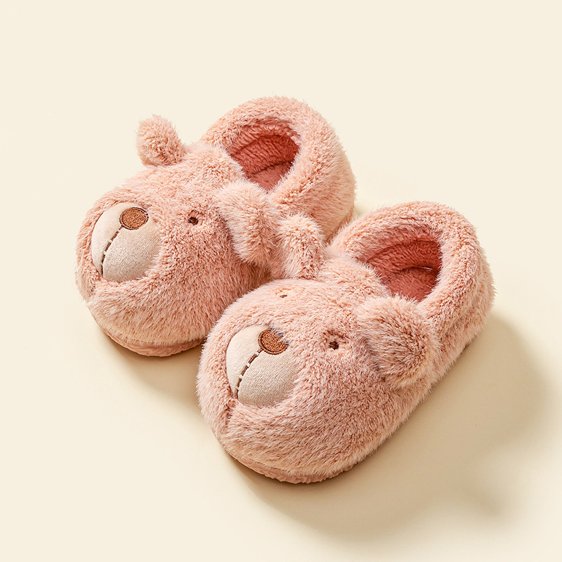 Zapatillas de invierno de algodón para niñas, zapatos de invierno con oso, Zapatillas de casa cálidas,: Rosa / 21