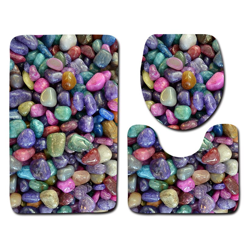 3 Piece Set Stone Printing Bath Mat Set Anti Slip Carpet Doormat Bathroom Cover Toilet Seat Mat Bath Rug Accessories for Toilet: A2 / 400MMx600MM