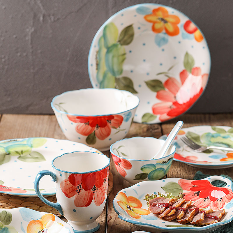 Bloemen Mooie & Delicatesse Servies Sets Keramische Servies De Platen Gerechten Kom Ontbijt Set