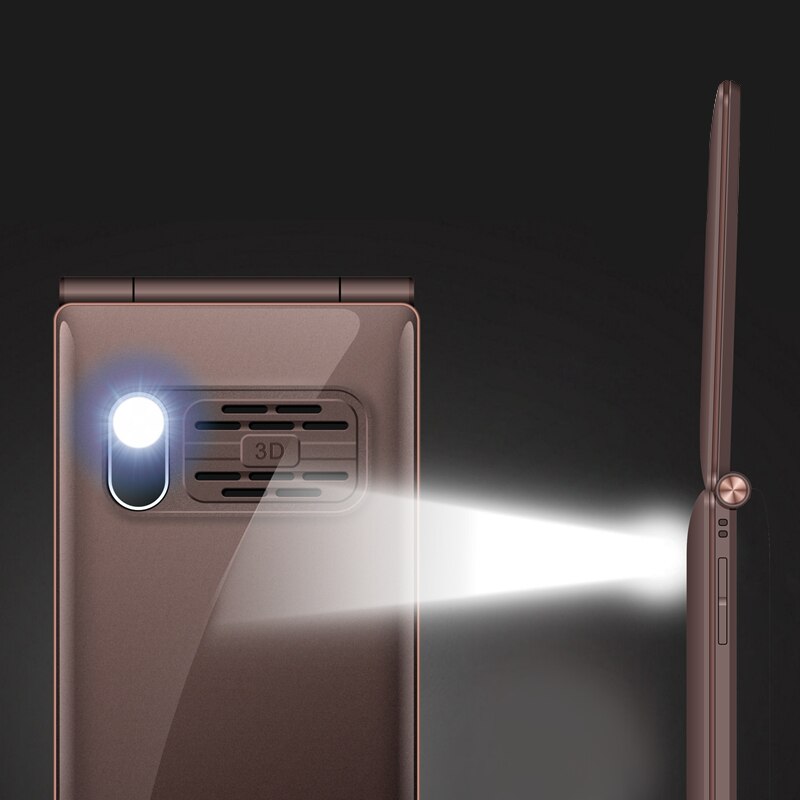 Flip Slanke Clamshell Mobiele Telefoon Voor Oude Senior Mensen Speed Dial Russisch Sleutel Dual Sim Metalen Case Torch Extra Licht