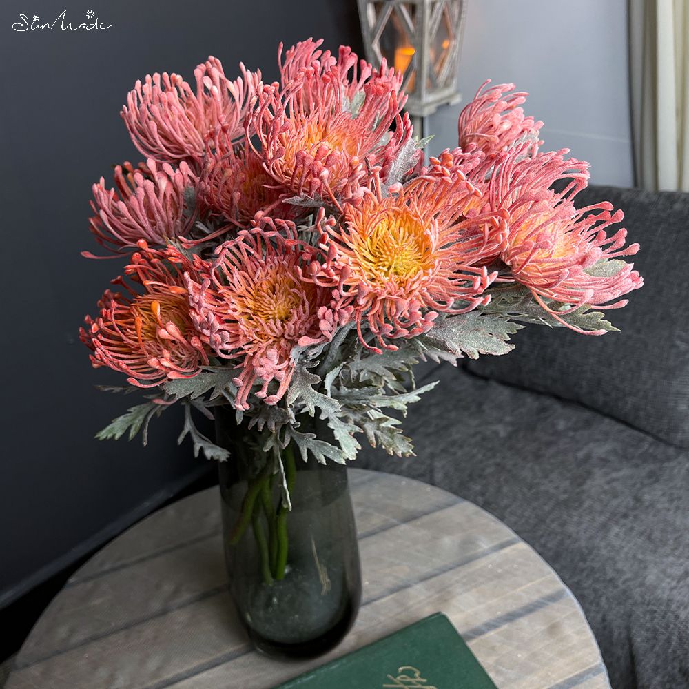 SunMade – Fleur Artificielle touffue de , coussin en plastique, branche courte, décoration pour salon, mariage