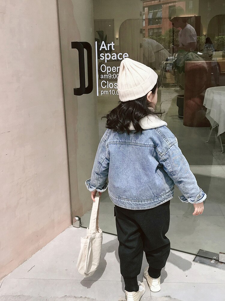 Niñas invierno nueva red coreana de bebé chaqueta de mezclilla roja más abrigo grueso de terciopelo Otoño e Invierno