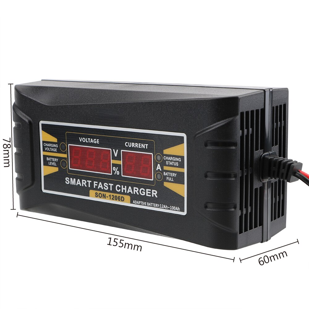 12v 6a fuldautomatisk bilbatterioplader 150v-250v smart hurtig strømopladning lcd-skærm viser os eu-stik blybatteriladere